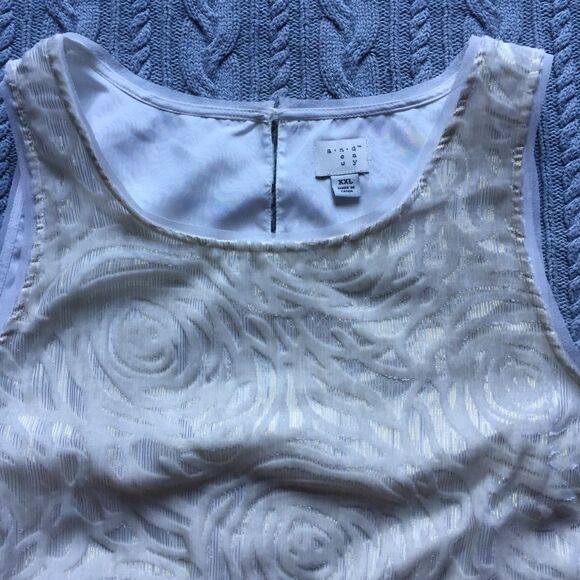 A New Day Cream Velvet Sleeveless Floral Top Blouse - Picture 5 of 7